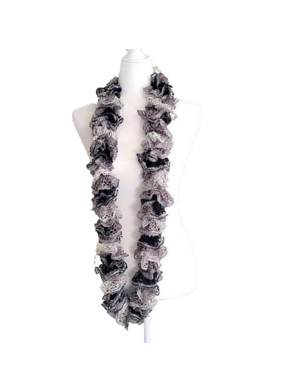 Handmade infinity black and gray ruffle soft scarf